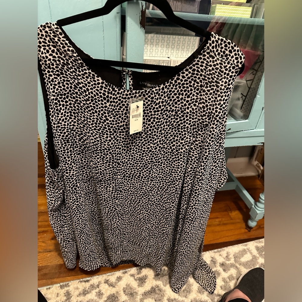 Animal print black and cream flowy, silky top from Lane Bryant